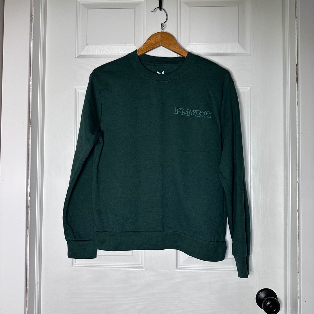 Playboy Womens Forest Green Embroidered Logo Crewneck Sweatshirt Small‎ 2023